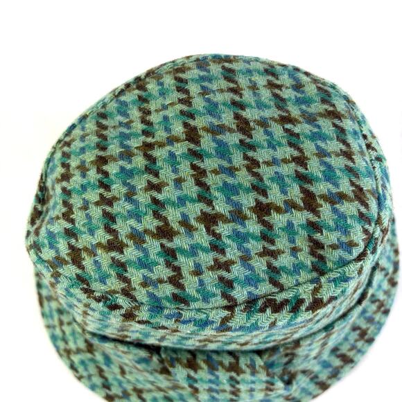 Vintage Banana Republic Teal Wool Blend Houndstooth Plaid Bucket Hat Sz Small - Picture 4 of 7